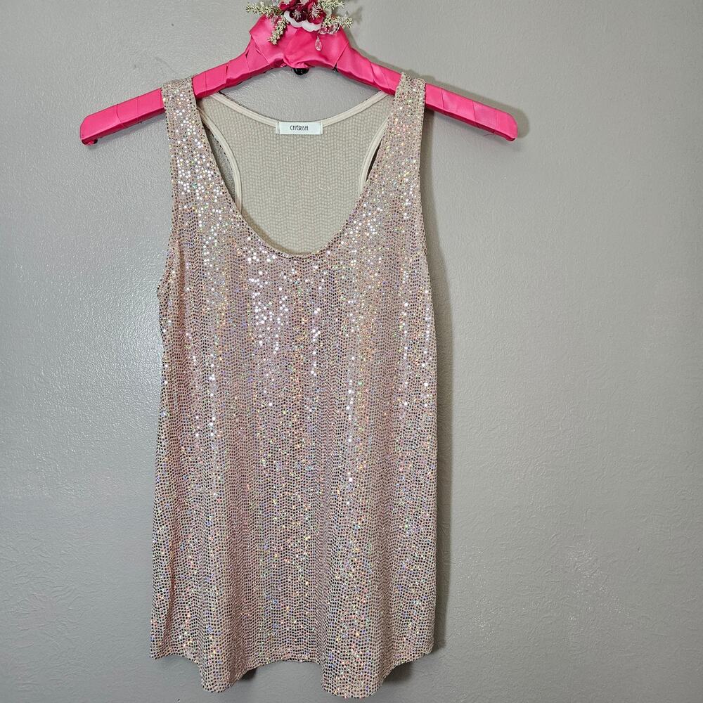 CHERISH Iridescent Sequin Racerback Tank Top S NightOut IndieSleaze Y2KGlam